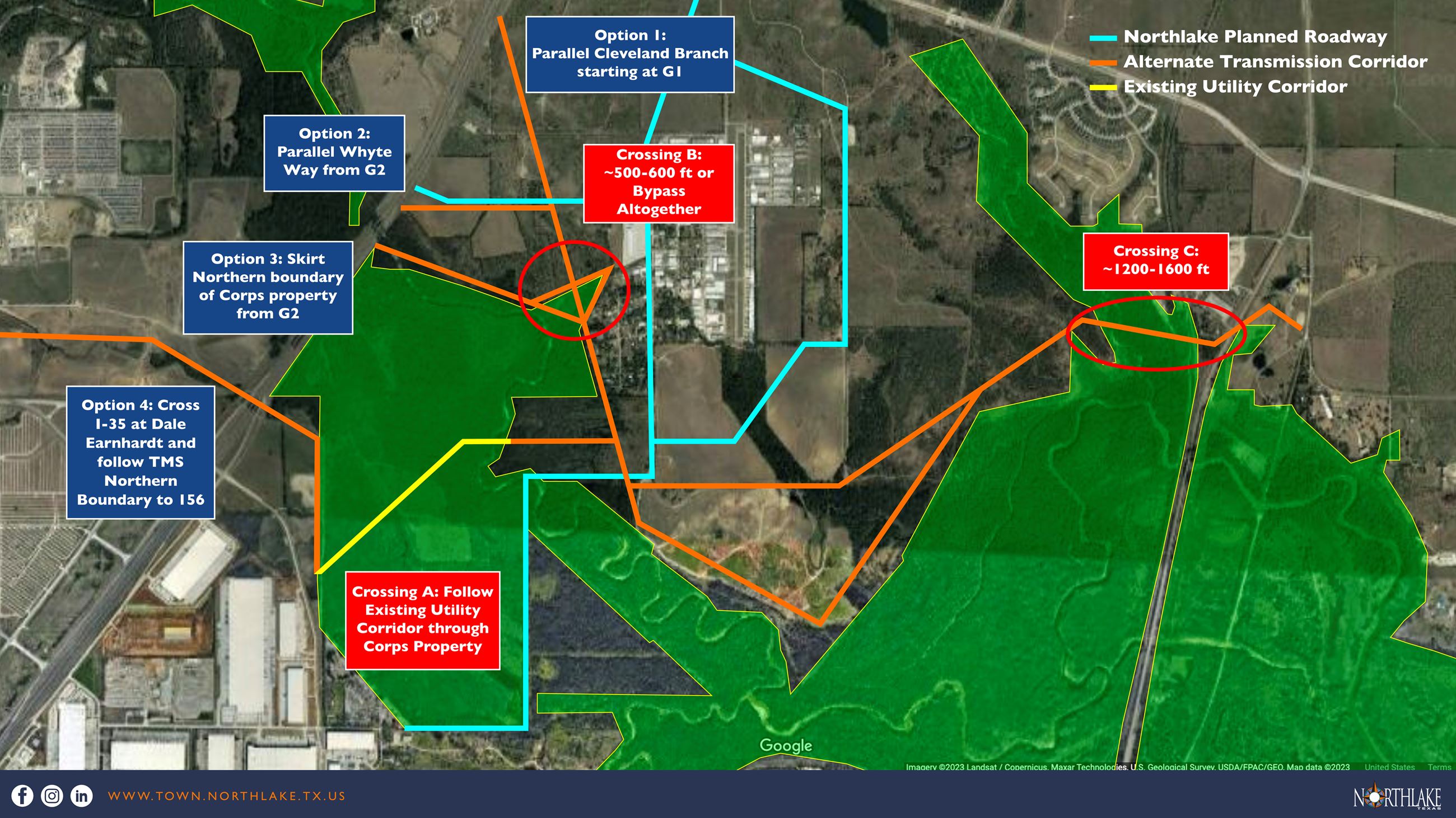 A map of Northlake and Argyle's Suggested Southern Routes for transmission lines