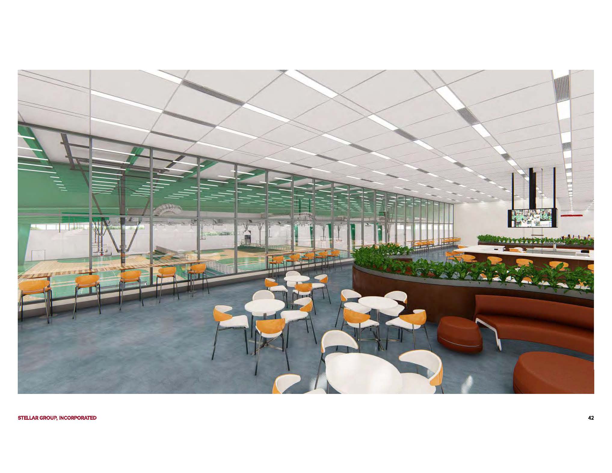 Artist rendering of proposed indoor sports facility second floor seating