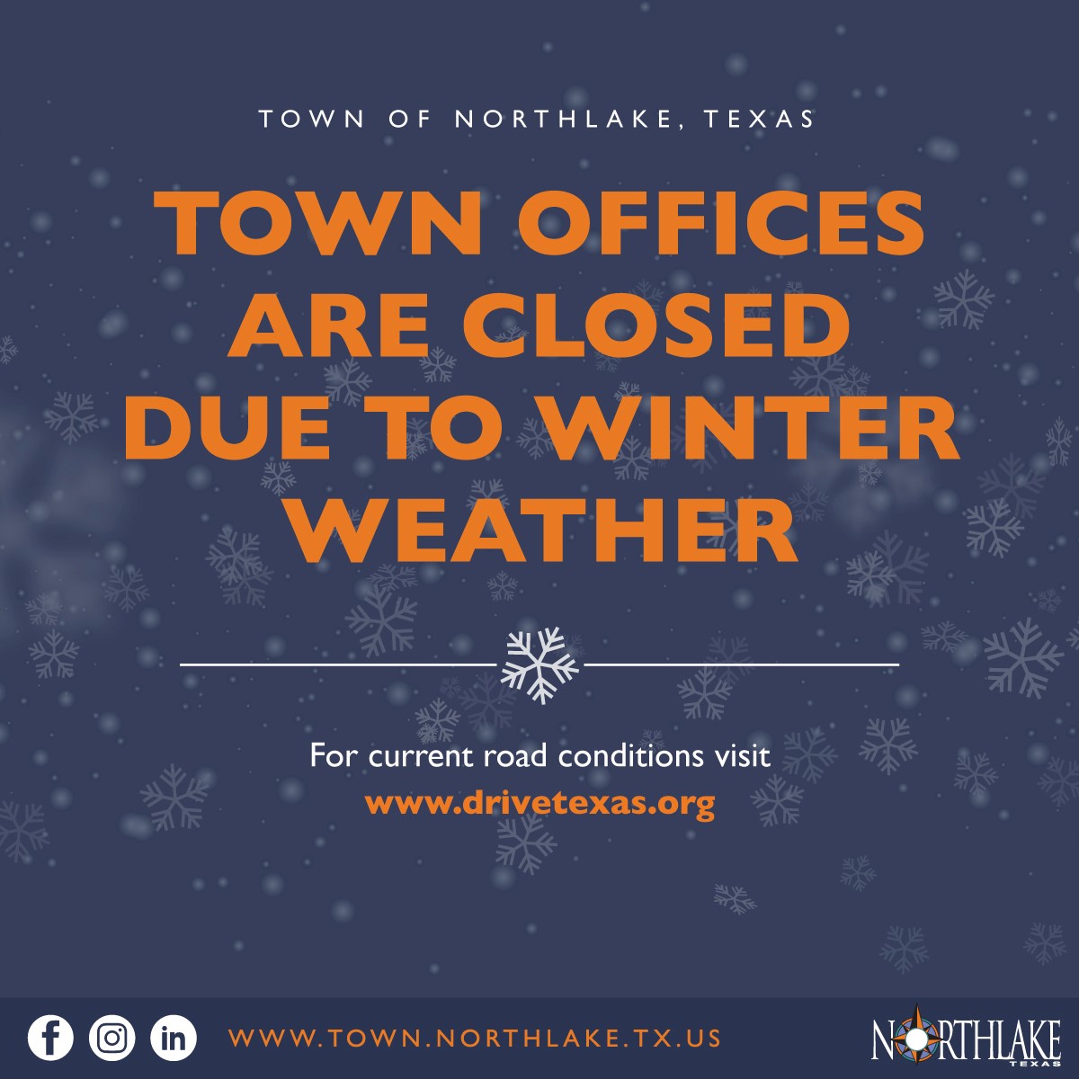 Graphic image stating that Town offices are closed due to weather conditions