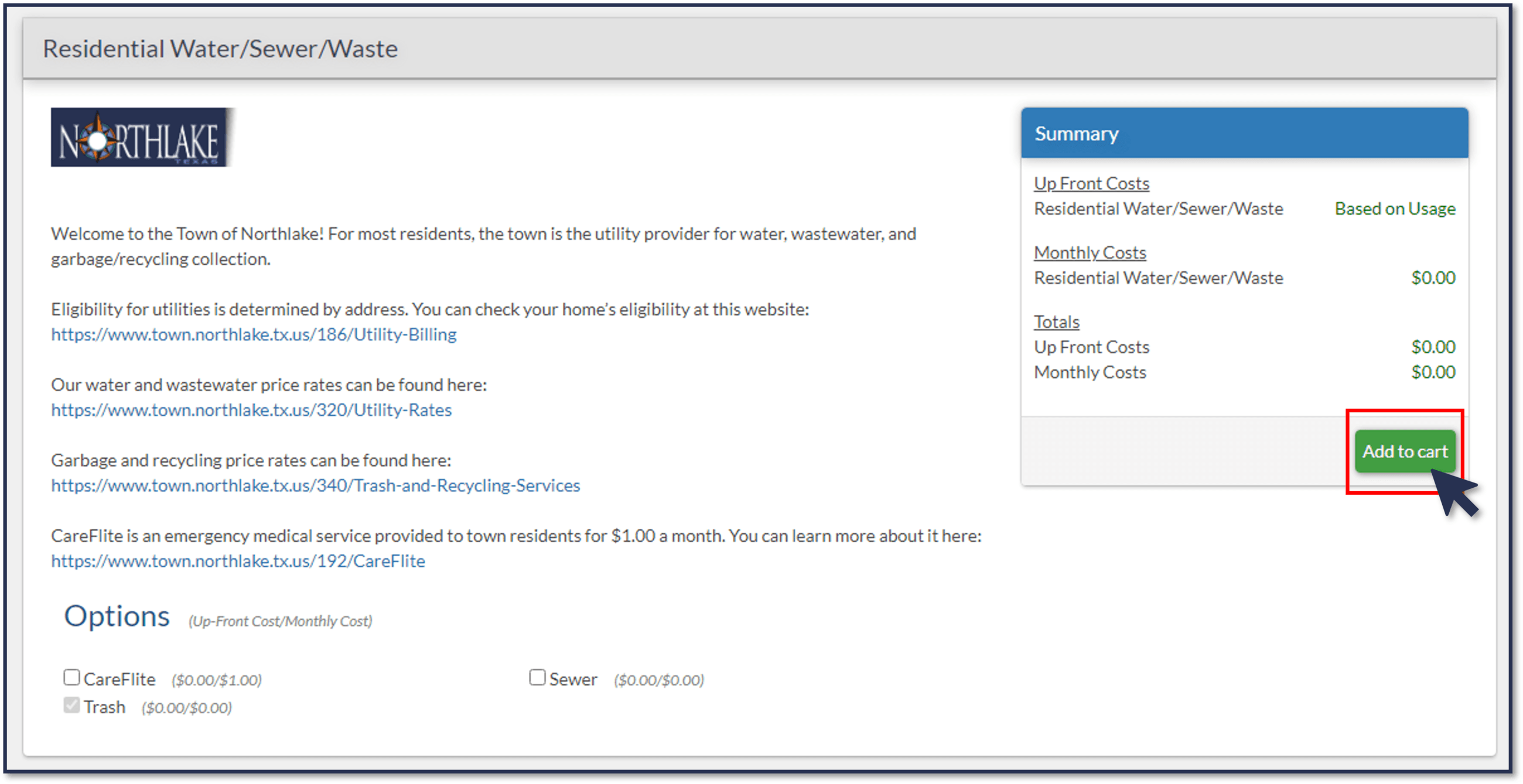 Residential Water sample page