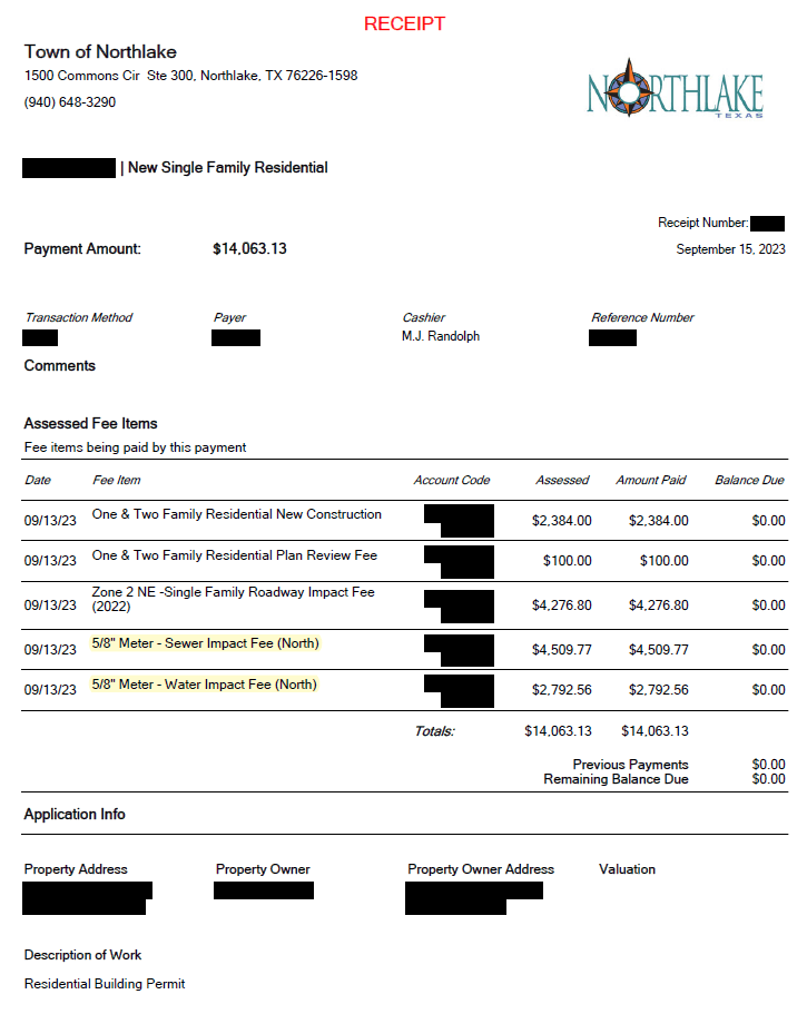 Permit Reciept Example