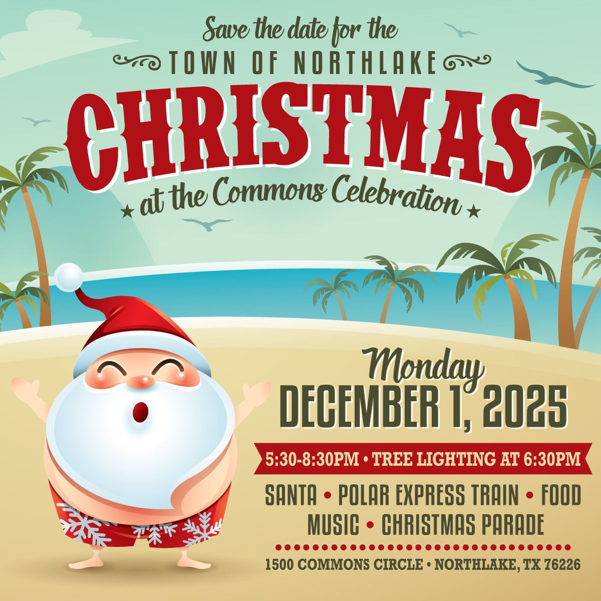 2025 Christmas at the Commons Save the Date Graphic